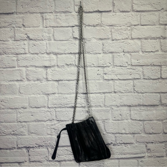 3.1 Phillip Lim Florence Leather Black Pleated Drawstring Tote Bucket Bag - Picture 2 of 5